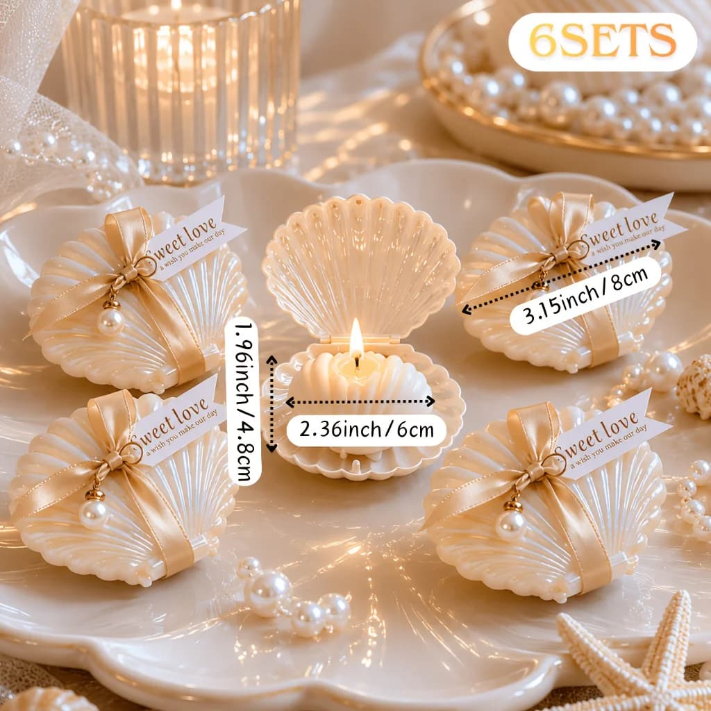 Luxury Shell Candle Wedding Favors Set of 6