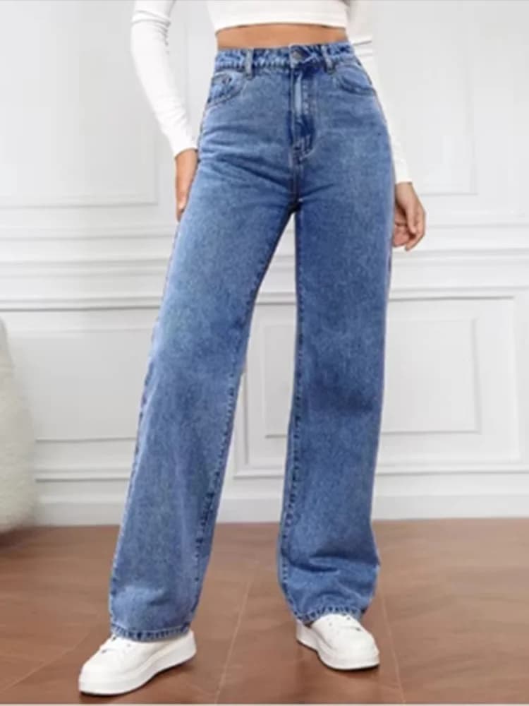 Black High-Waisted Straight Leg Jeans Women's