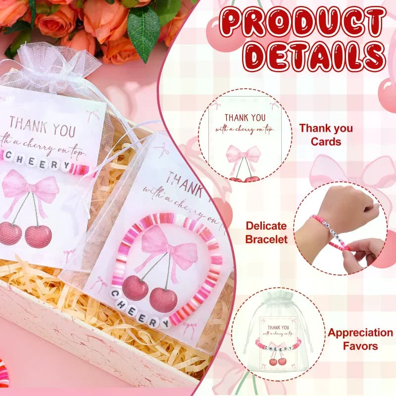Cherry Bracelet Party Favor Set with Thank You Cards