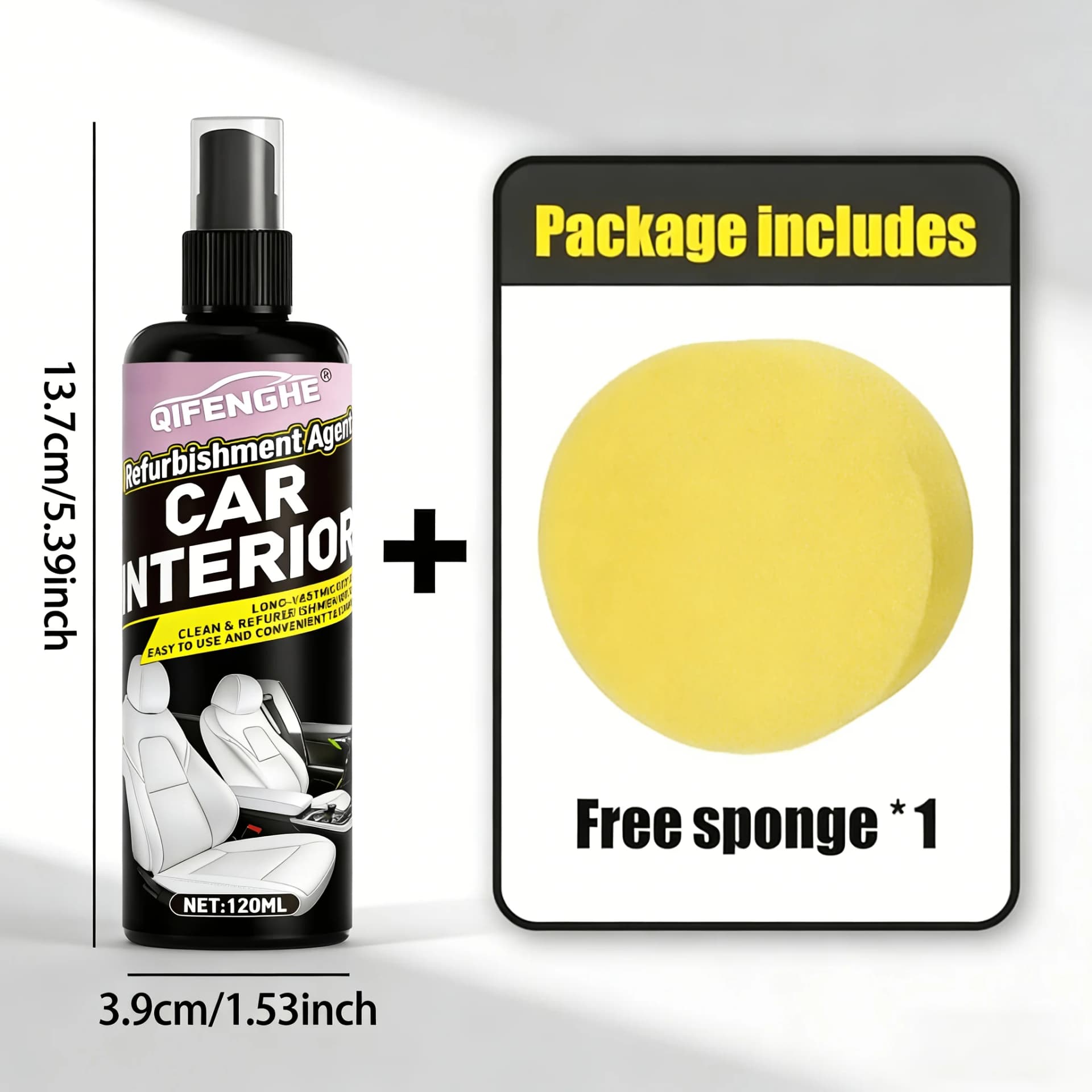 4.06oz Car Interior Cleaner, Seat Polish & Conditioner, Rinse-Free Stain Remover, Headliner Restorer, Multi-Purpose Auto