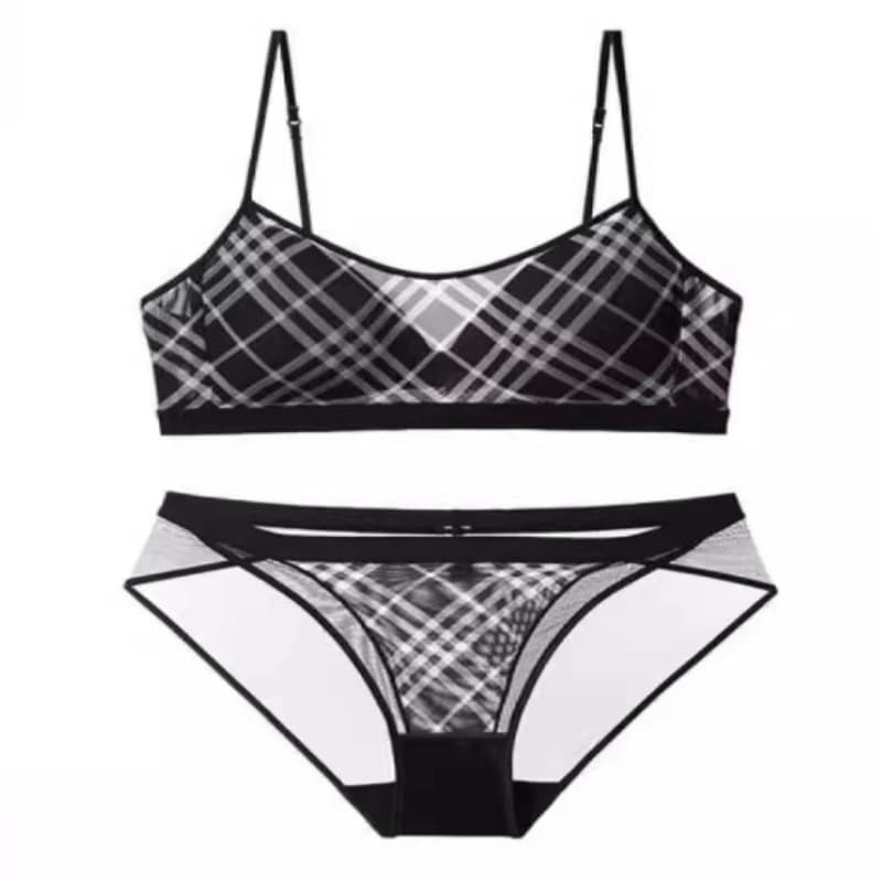 Women's Retro Plaid Push-Up Bra Set