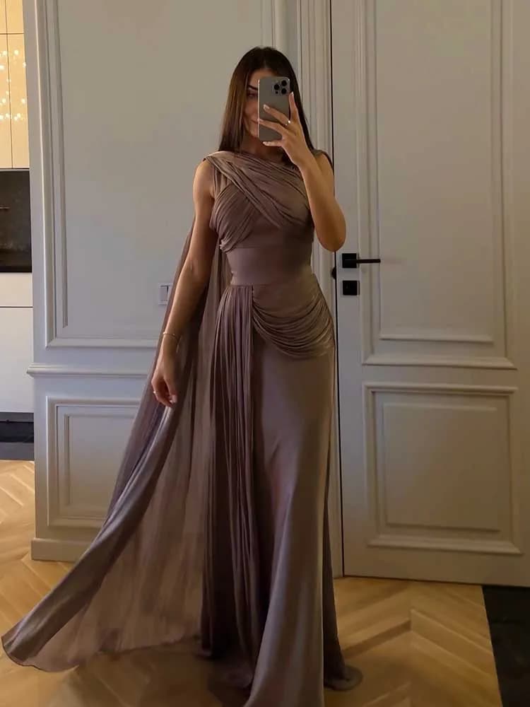 Long Maxi Dress with Pleated Waist