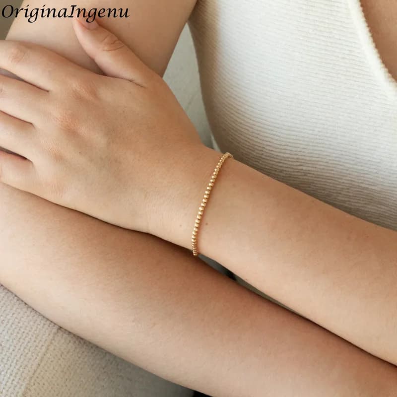 Gold Filled Ribbed Stretch Bead Bracelet