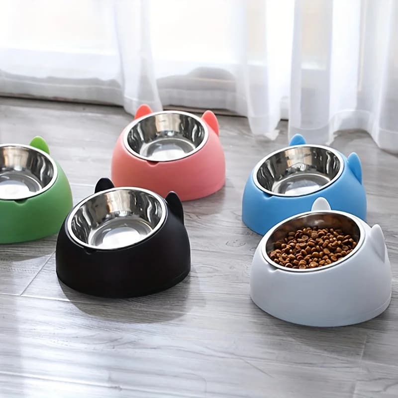 Stainless Steel Cat Ear Dual Bowl Feeder