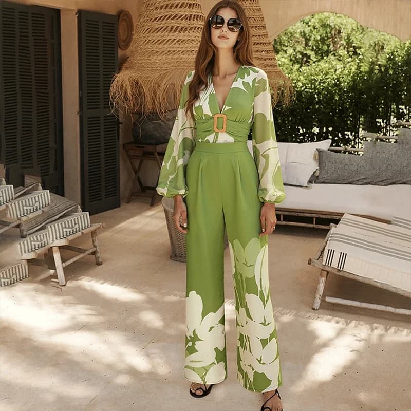 Women's V-Neck Floral One-Piece Swimsuit