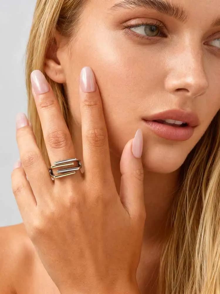 Geometric Three-Layer Women's Ring