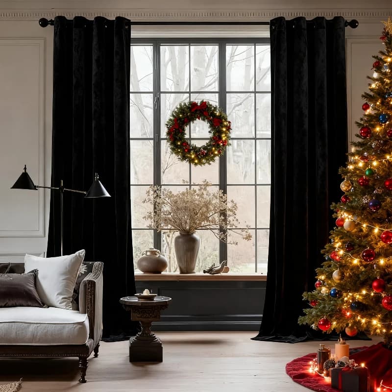 Black Half Blackout Curtain Panels
