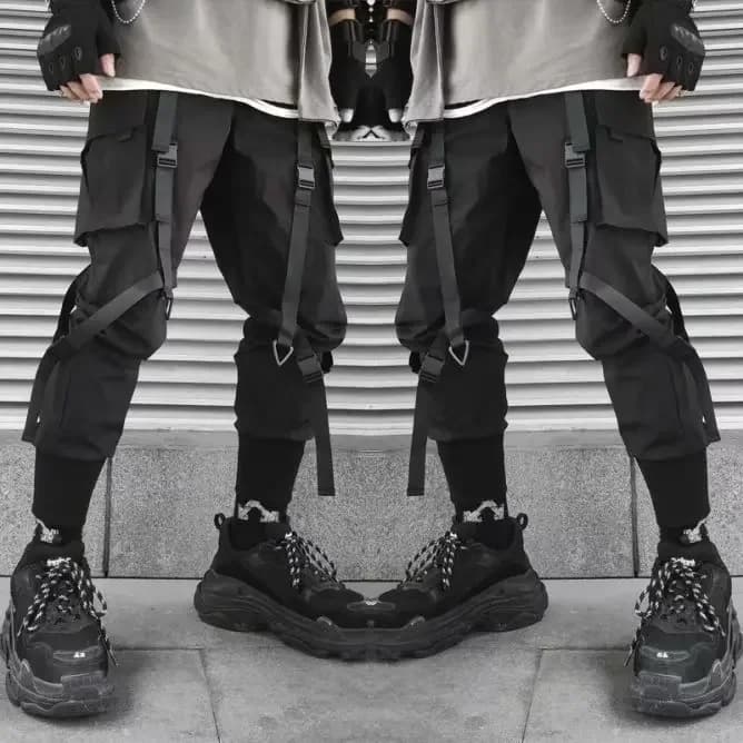 Men's Cargo Jogger Pants with Ribbons
