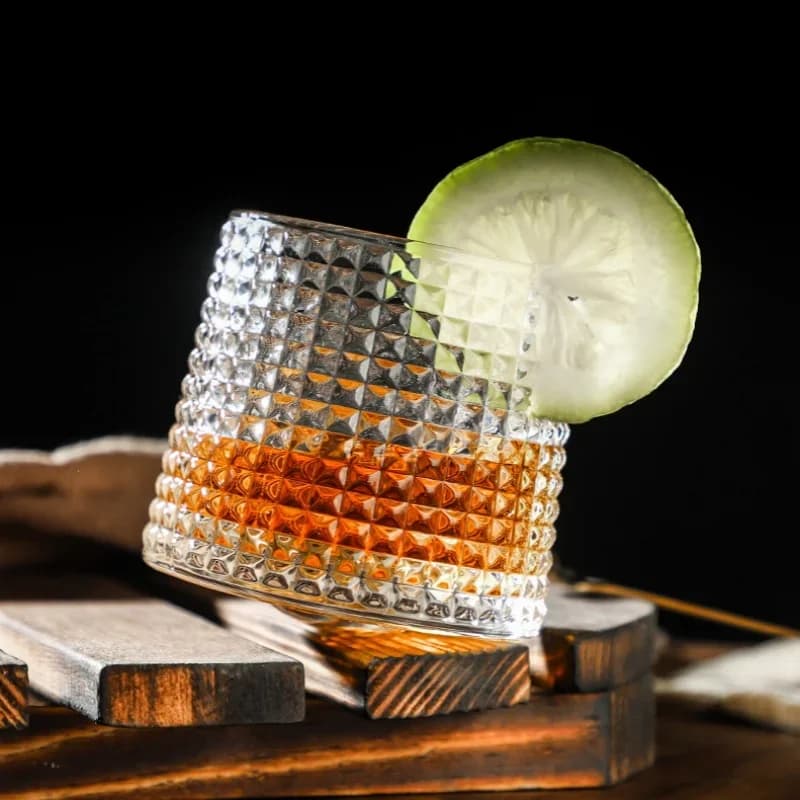 Rotatable Whiskey Glass with Wooden Base