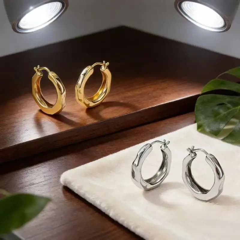 Hammered Hoop Earrings Two Tone