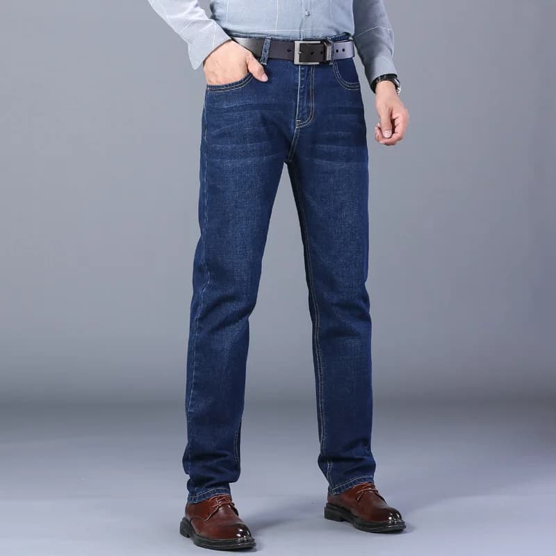 Men Fashion Straight Jeans Men 2025 New Stretch Slim Fit Pants Comfortable Soft Business Denim Trousers Male Brand Clothing