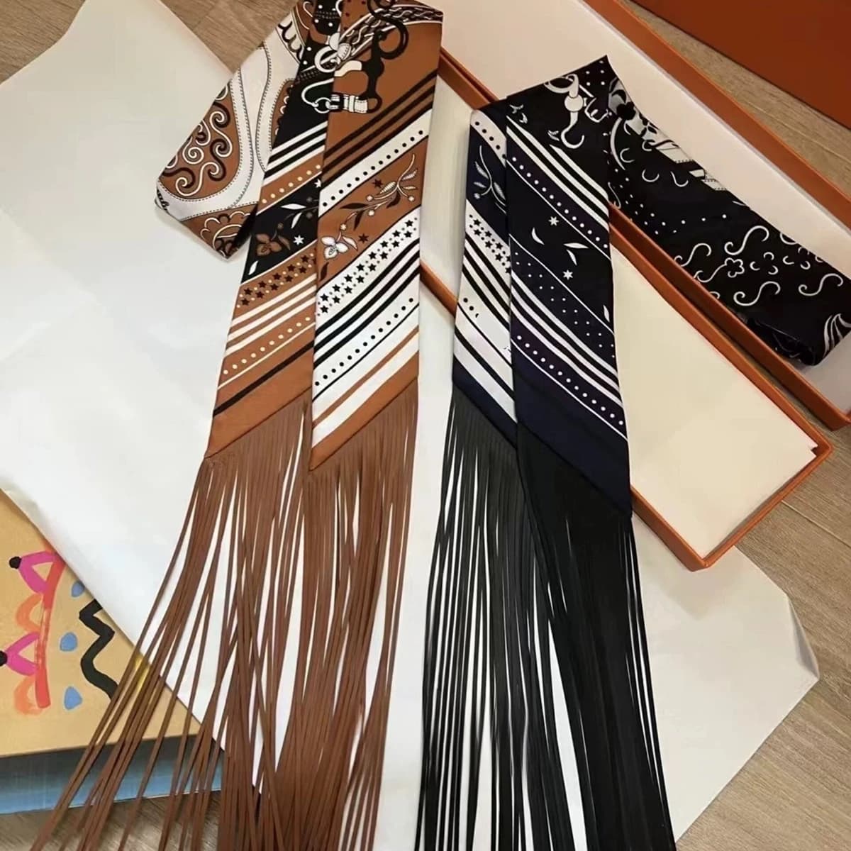 Tassel Scarf Fashion Design Women Scarf Brand Silk Scarf Hair Headband Foulard Skinny Bag Scarves Neckerchief Handbag Decoration