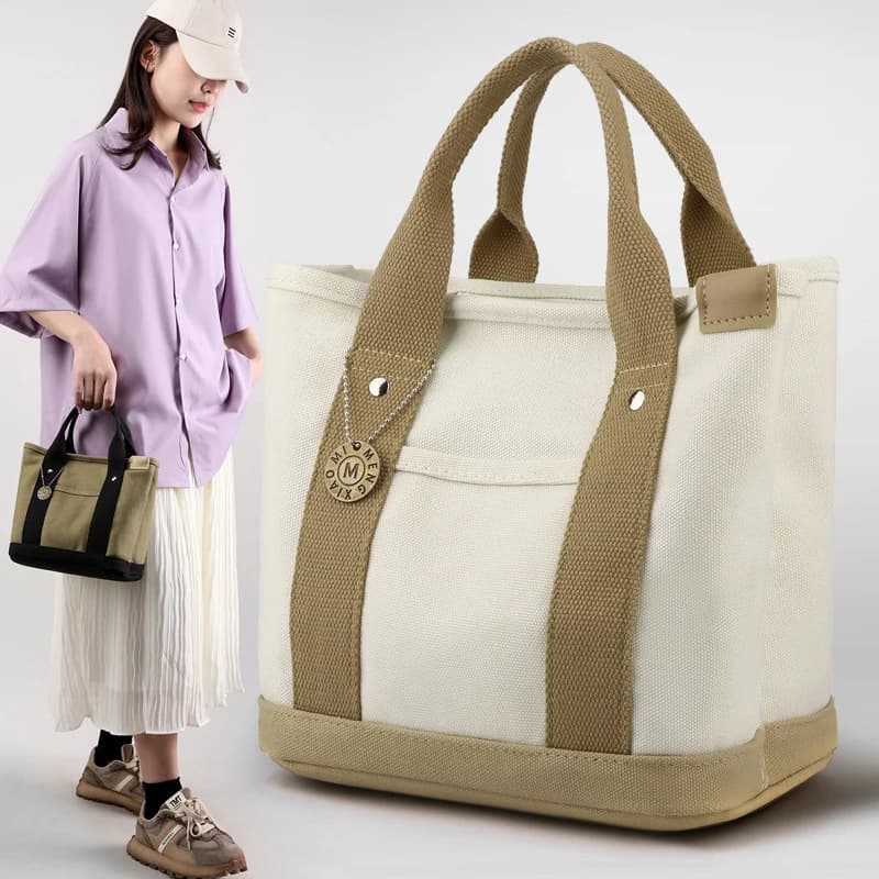 Canvas Lunch Tote Bag with Multiple Compartments