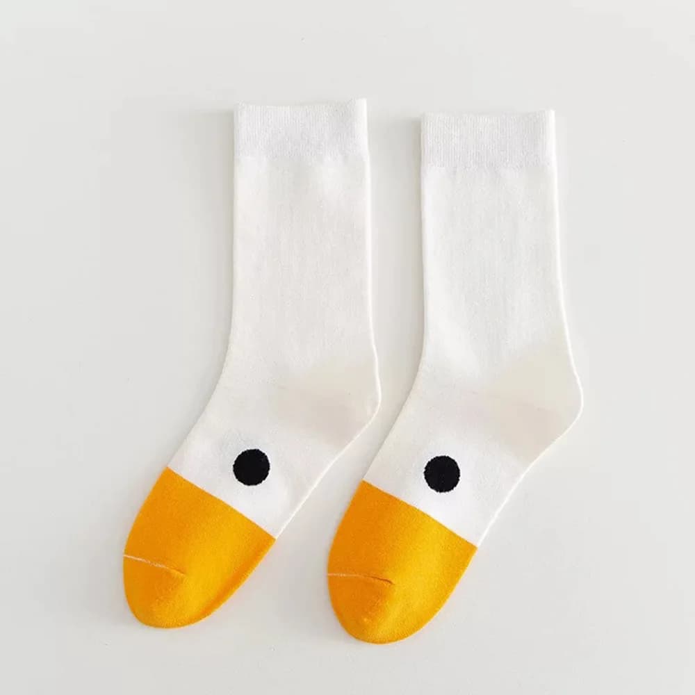Women's Cotton Cartoon Duck Print Socks White