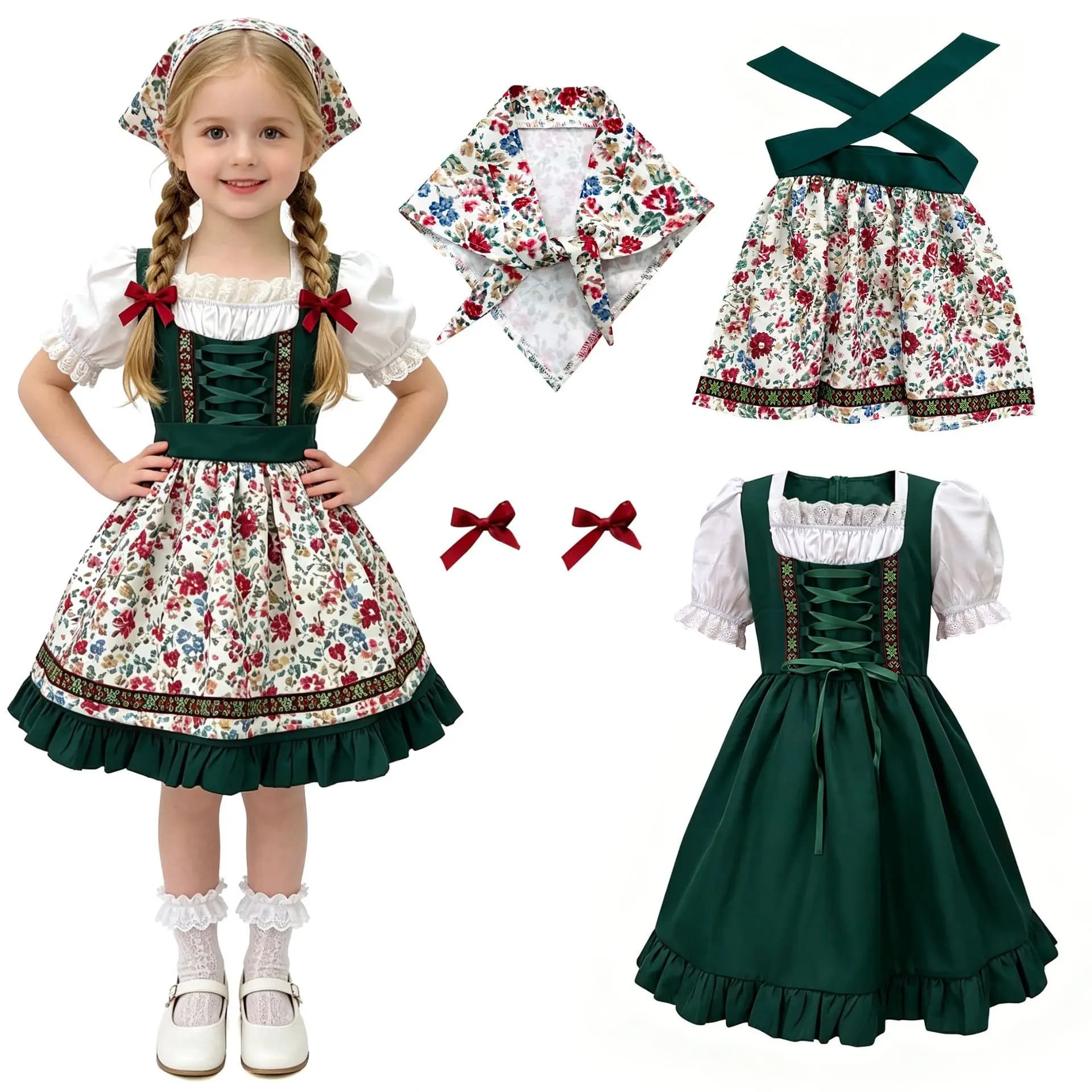 Girls Bavarian Dirndl Floral Performance Dress