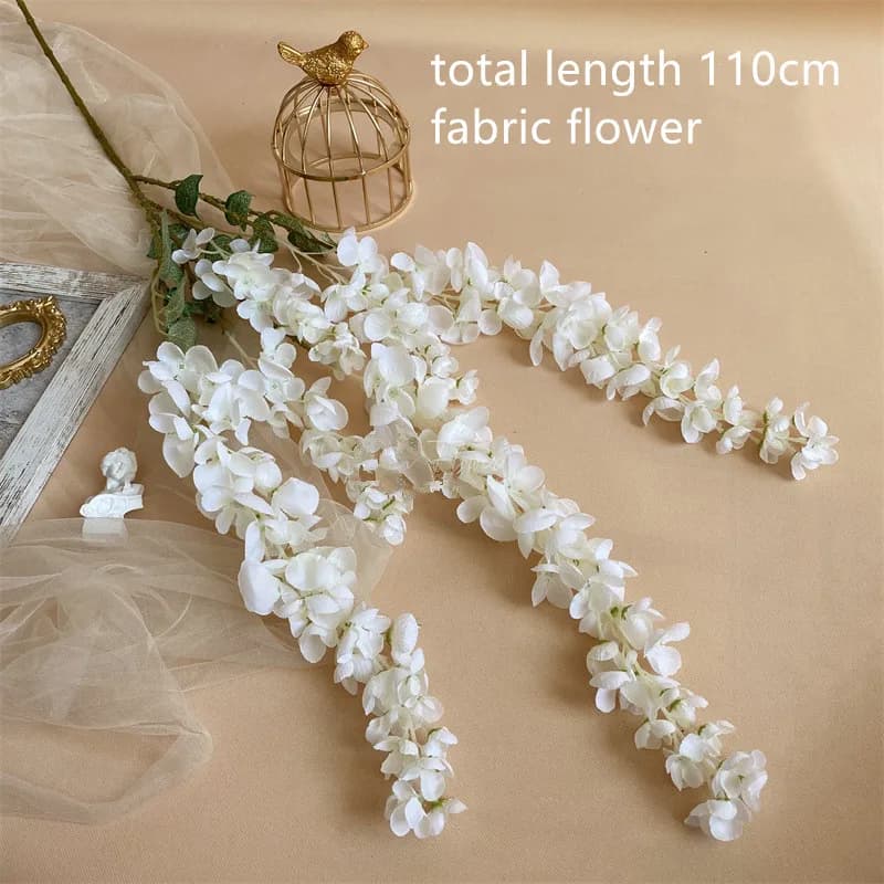 Wedding Decor Rose white artificial rose flower Green leaf row road guide Hydrangea flower silk flower
