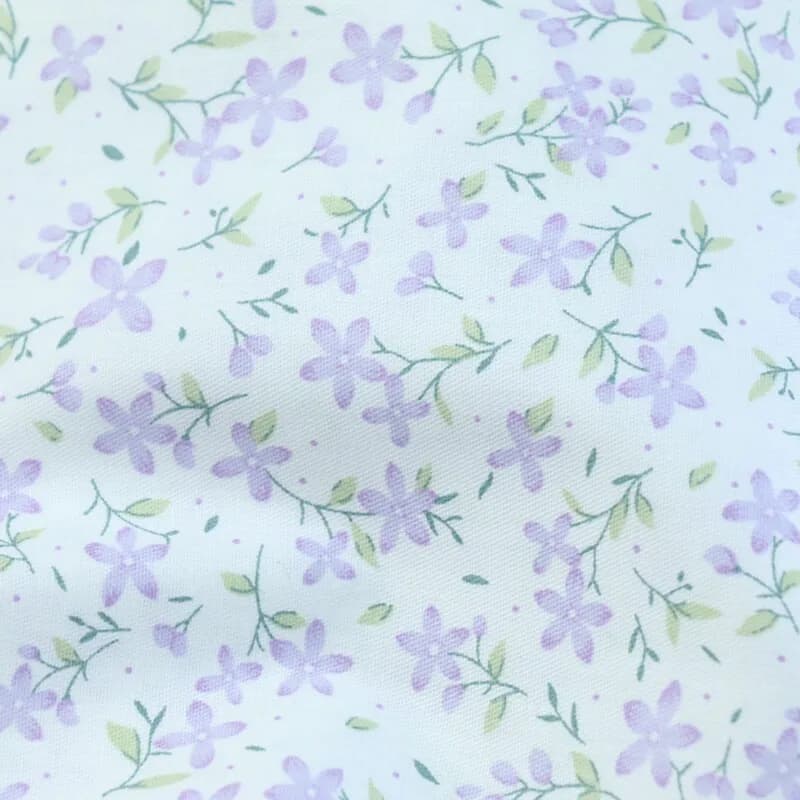 Purple Floral Cotton Twill Fabric by the Meter