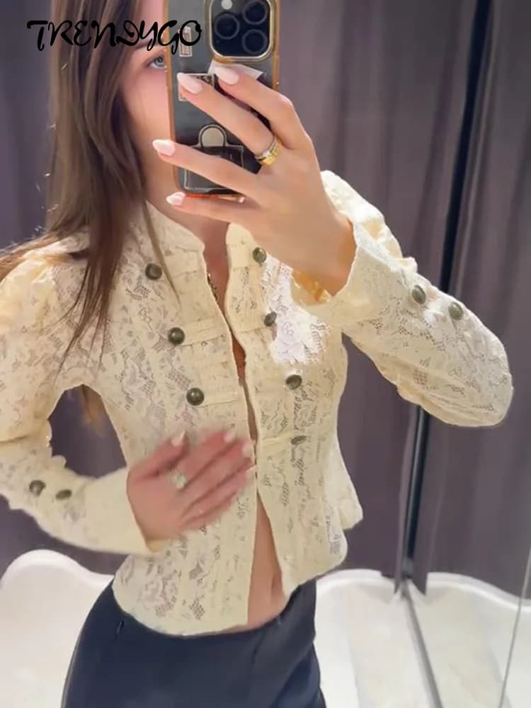Women's Stand Collar Puff Sleeve Coat