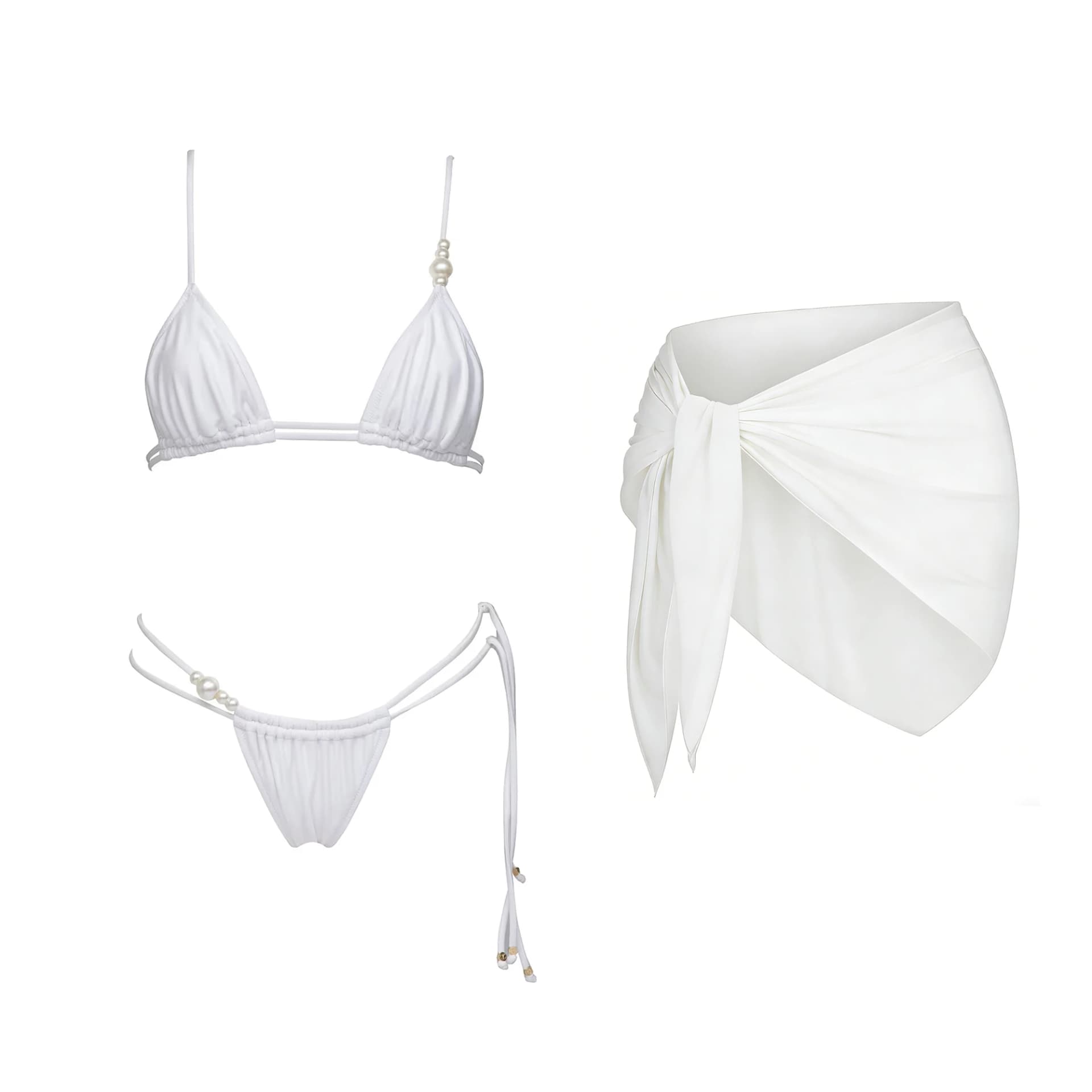 White Halter High-Leg Bikini With Skirt