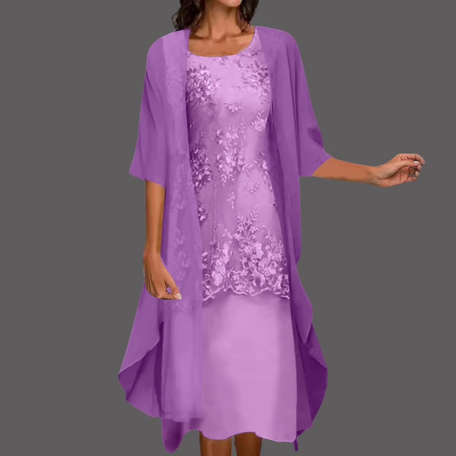 Women's Embroidered A-Line Dress with Chiffon Cardigan