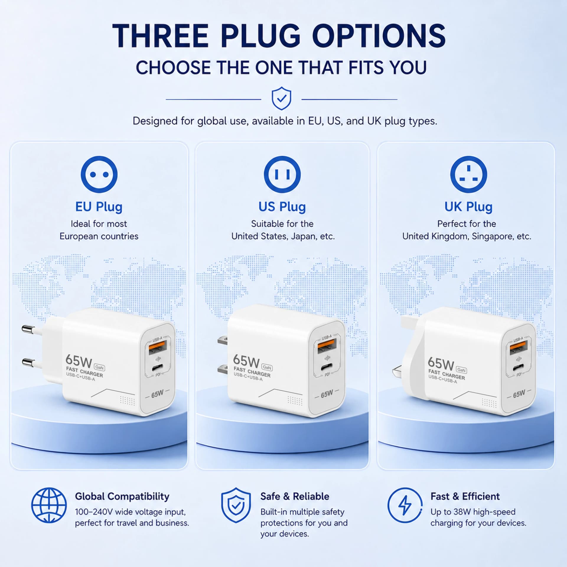 65W GaN USB C Charger 2-Port Fast Charging Phone Charger Power Adapter For iPhone Samsung Xiaomi Type C EU/US Plug Wall Charger
