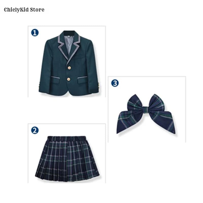 Kids Formal Uniform Blazer Pants Skirt Tie Set