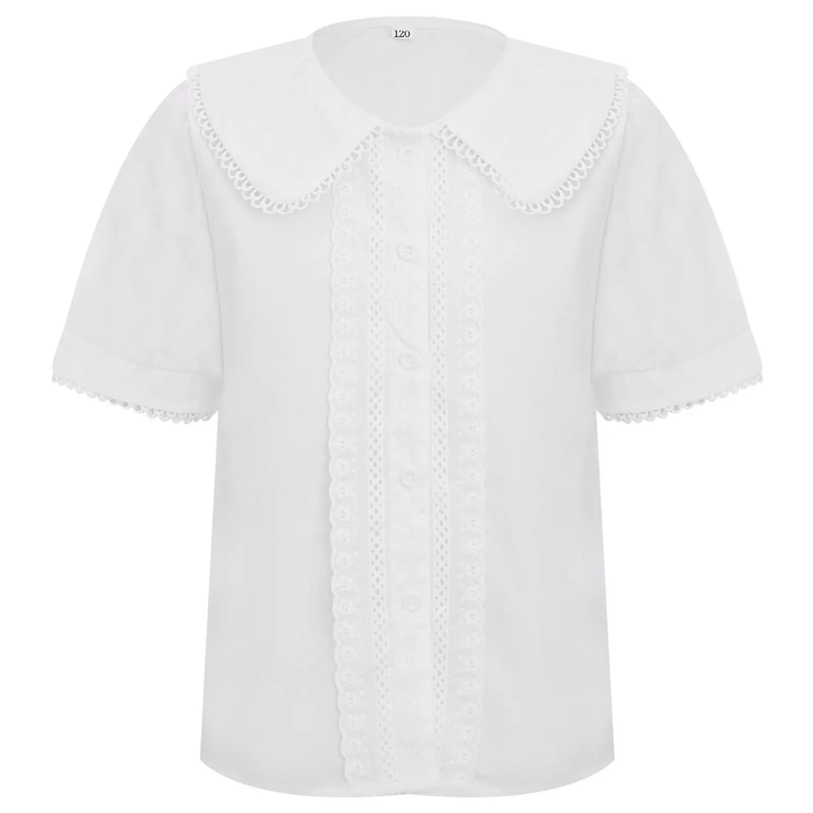 Girls White Ruffled Long Sleeve Button Down Blouse