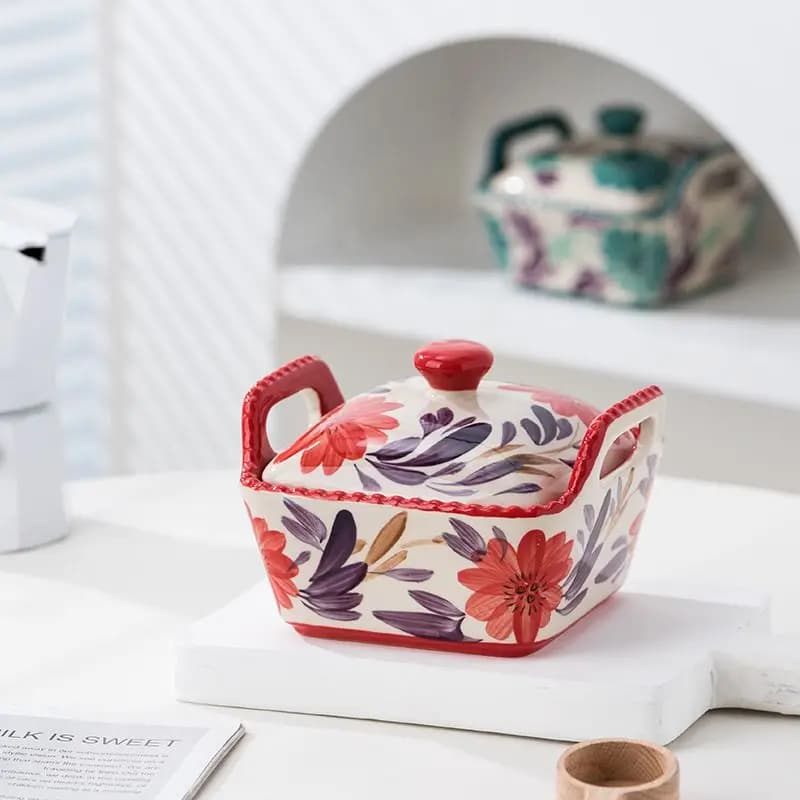 Hand-Painted Ceramic Covered Bowl with Lid