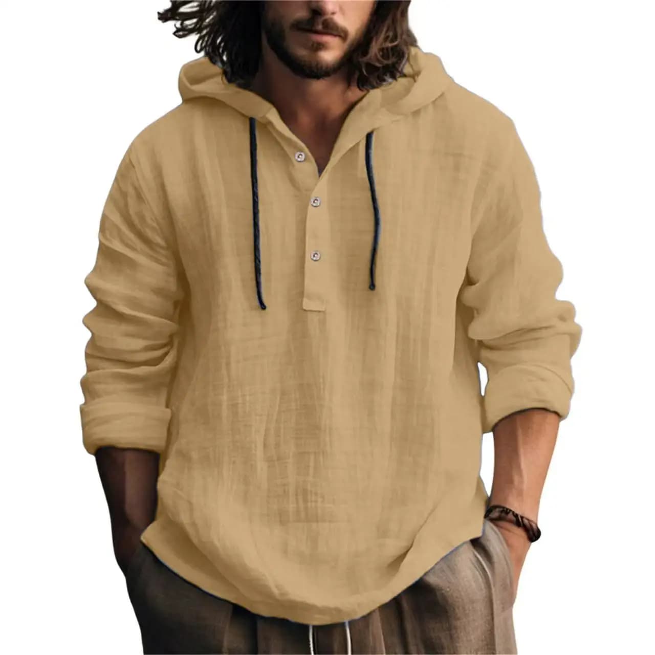 Men's Casual Linen Blend Hoodie Shirt