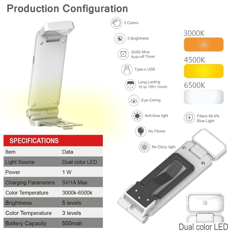 Clip-on LED Reading Light USB Rechargeable