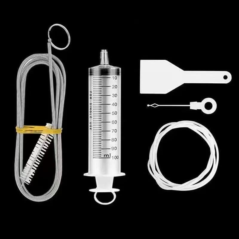 All-inclusive Cleaning Tools Set with Anti-Clog Feature- Brush, Hose, Syringe, Fridge Drain Hole Cleanser and more