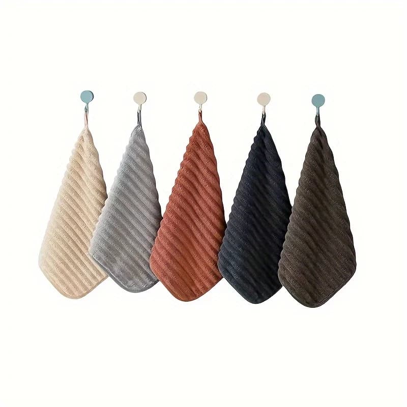 Striped Hand Towels with Hanging Loops, 5-Pack
