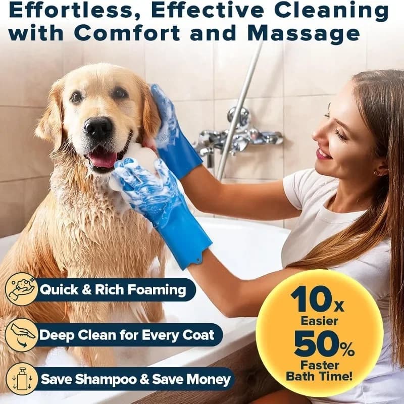 Dog Grooming Kit with Bath Gloves and Brushes