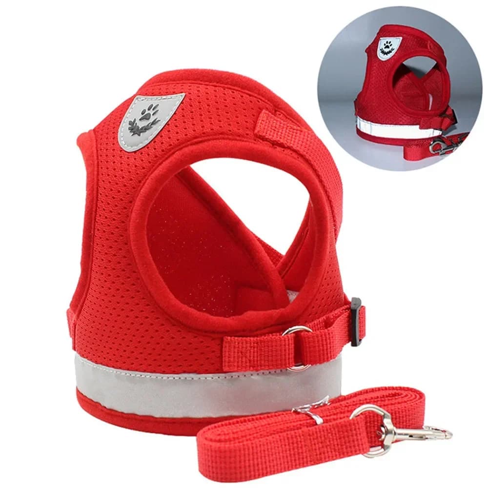 Adjustable Reflective Mesh Dog and Cat Harness with Leash