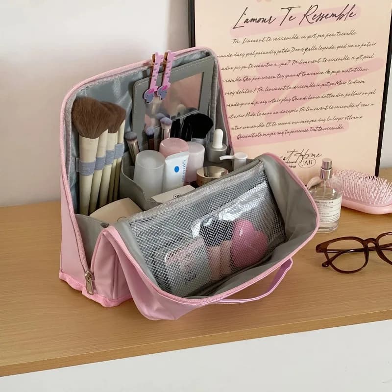 Toiletry Storage Bag Large Capacity PU Waterproof Stand Up Hand Carry Luggage Cosmetic Organizer Travel Women Beauty Accessory