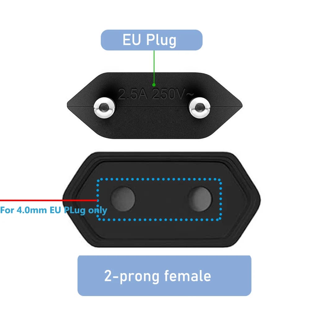 EU Power Extension Cord Angled European 2-prong Male to Female Socket Power Extension Cable EU Power Socket Port Saver Extender