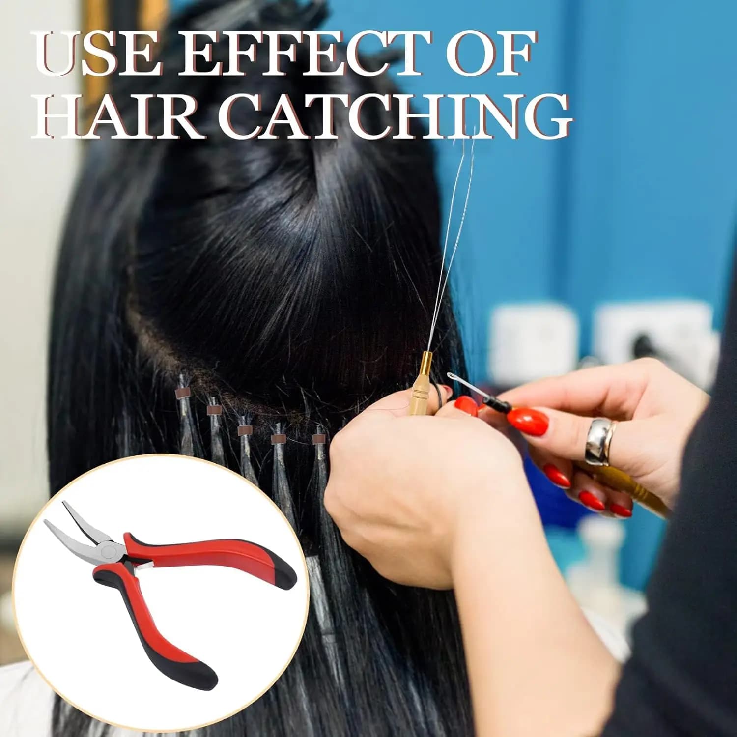 Professional Hair Extension Kit with Beads,Pliers, Pulling Hook, Threads, Needle - Metal Tools for All Hair Types,
