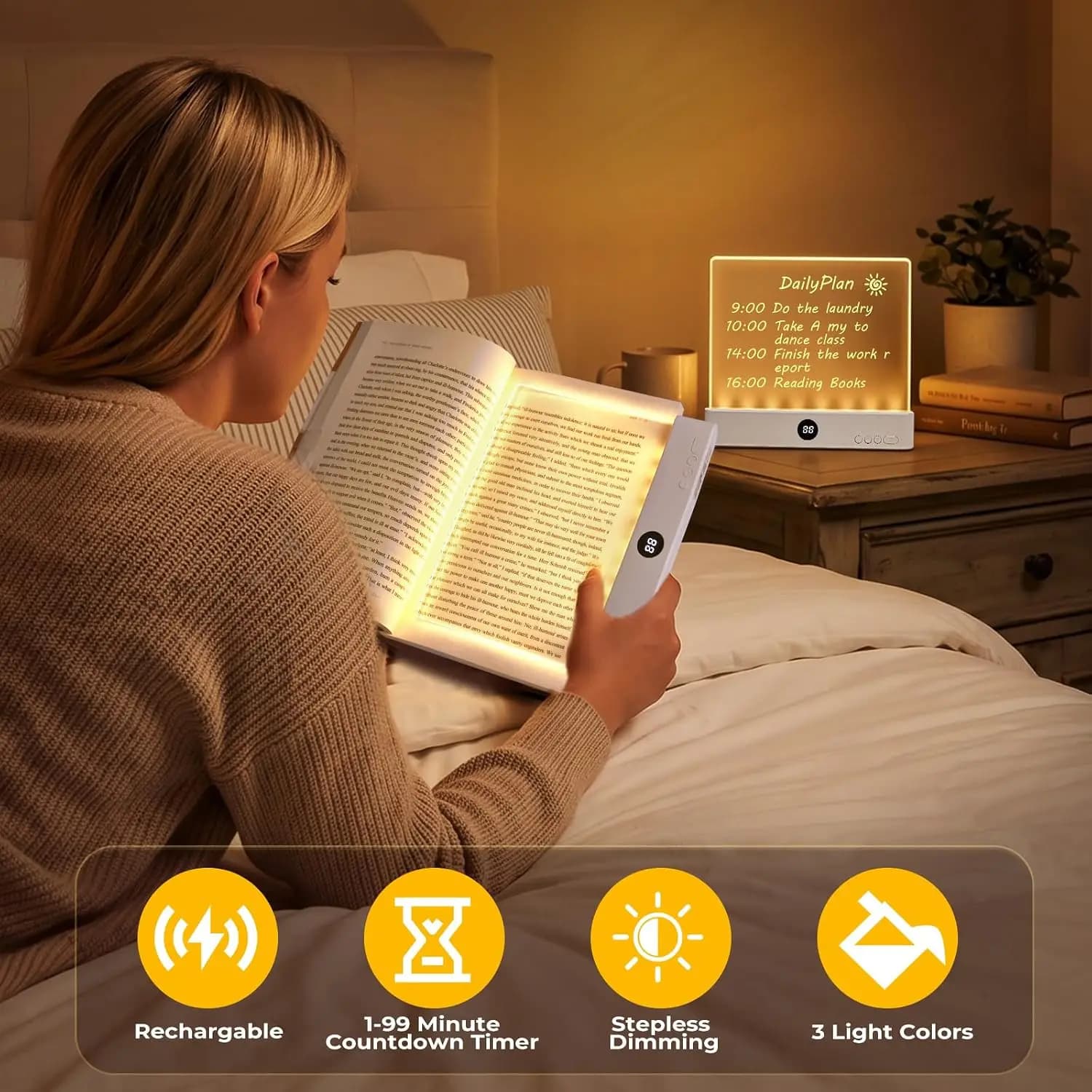 Rechargeable Book Light with Dimmable LED Panel
