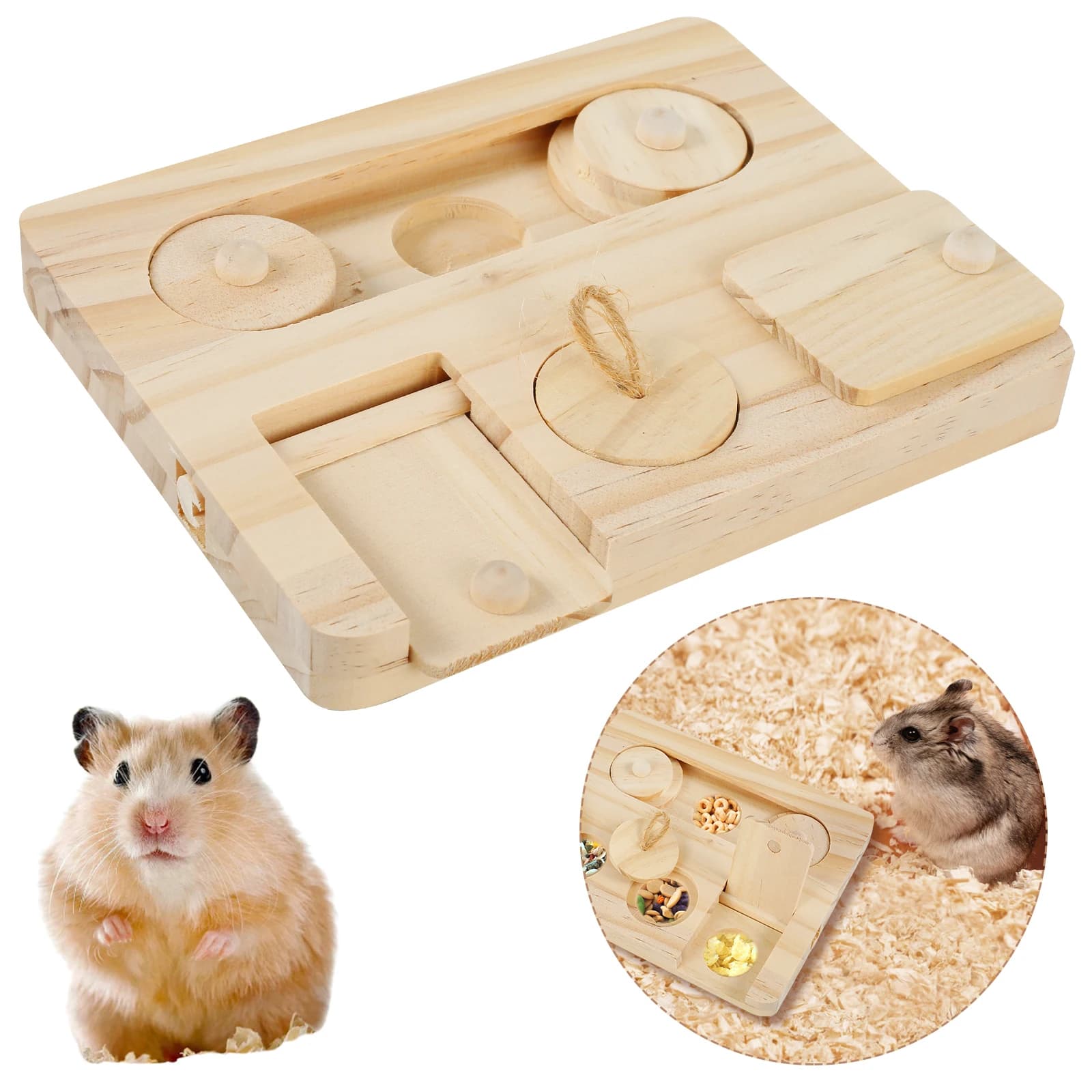Wooden Foraging Puzzle Toy for Small Pets