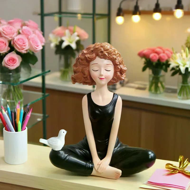 Yoga Girl Figurines Yoga Statue Art Sculpture Figure Resin Home Decoration Desk Ornament, Statuette For Your Desk/Bookshelf