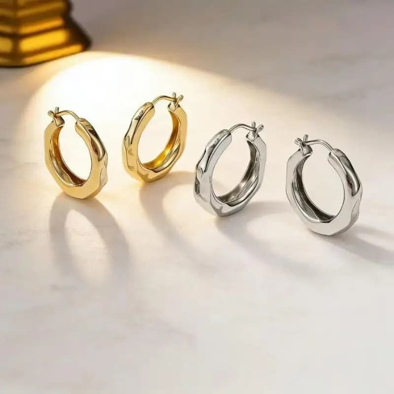 Hammered Hoop Earrings Two Tone
