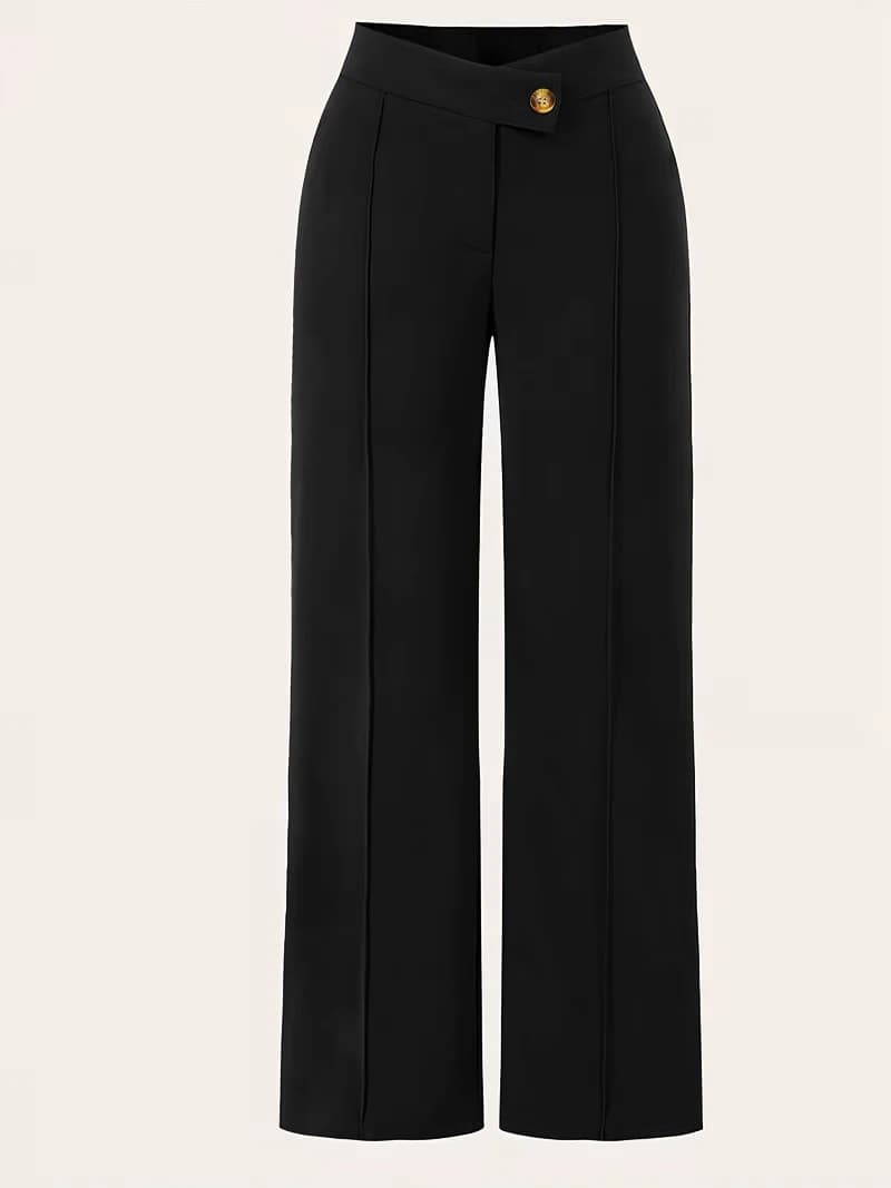 Women's Black High-Waist Straight Suit Pants