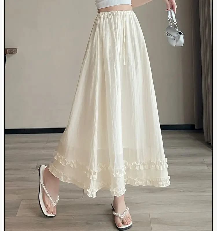 Women's Casual A-Line Maxi Skirt with Ruffles