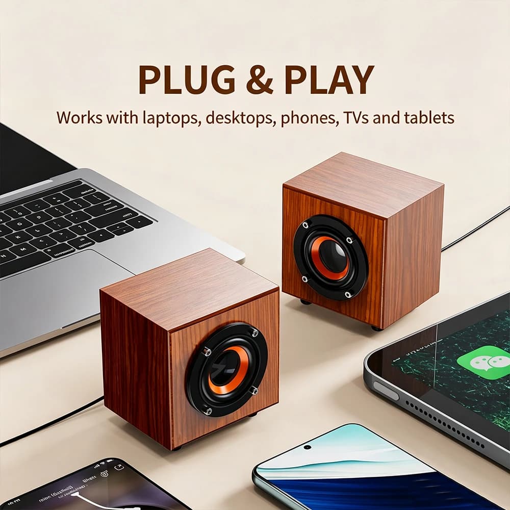Walnut Wood Desktop Stereo Speaker
