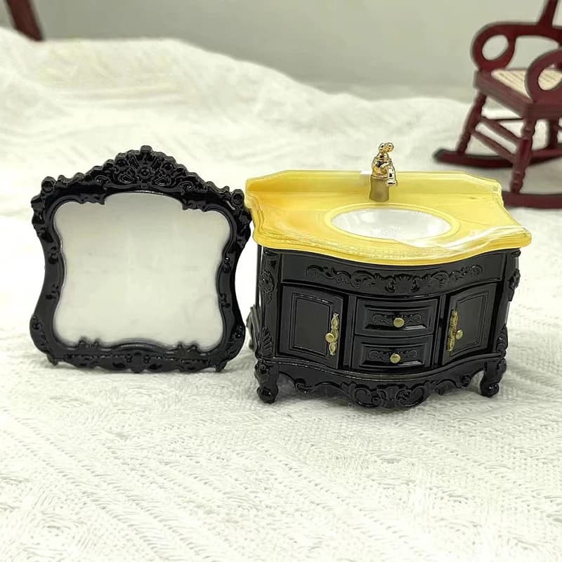 Dollhouse Decoration Accessories; Mini Bathroom Furniture with Basin, Sink and Mirror.