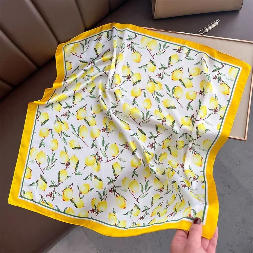Square Silk Scarf with Lemon Print