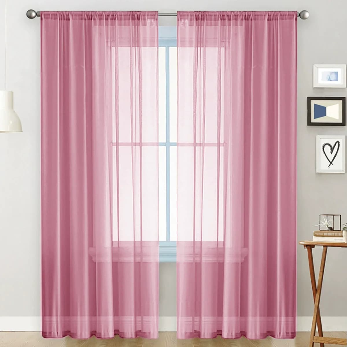 Sheer White Curtains, 2 Panels