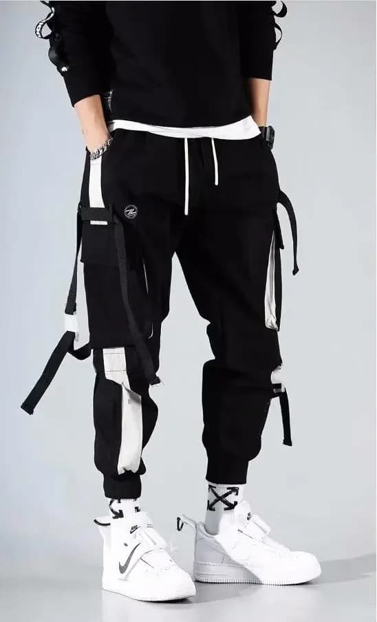 Men's Cargo Jogger Pants with Ribbons