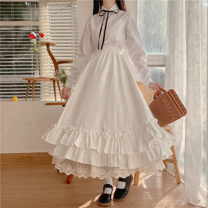 White Midi Skirt Y2K Kawaii Lolita