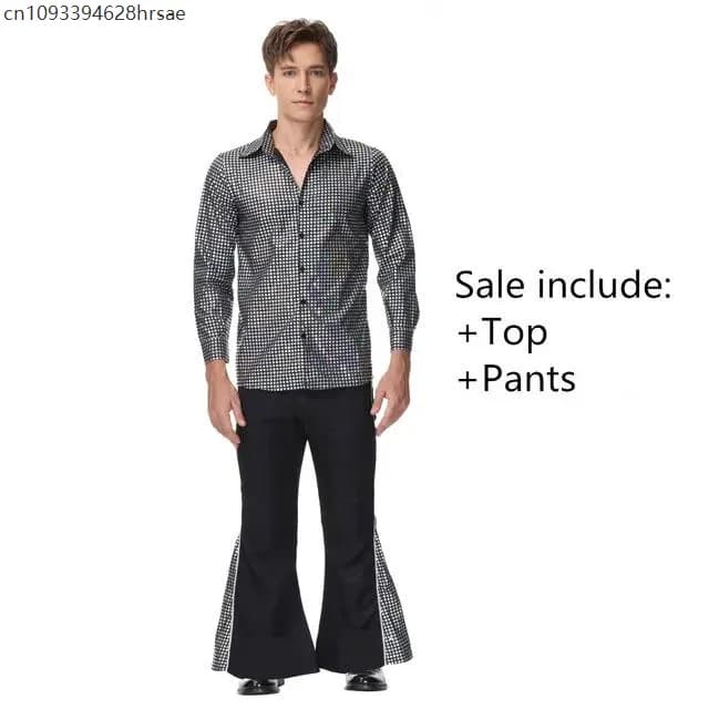 Halloween Hippie Costumes Set 70s 80s Cosplay Costume Suit for Men Fancy Disguise Carnival Party Vintage Rock Disco Club Show